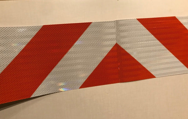 Reflective Truck Tailgate Tape Set 8 inch x 8 feet, Orange / White V-shaped 3M Barricade Tape