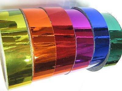 6 Chrome Look Metalized Vinyl Tapes  1 inch x 25 feet , Rainbow Colors