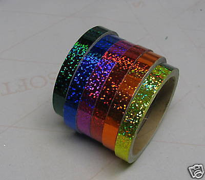 6 Glittering Vinyl Tapes, rainbow colors  1/2 Inch x 25 ft, Holographic Sparkles