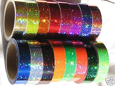 16 Different Color Glittering Tapes, 1" x 25 feet, Holographic Sparkle Hoop Tape