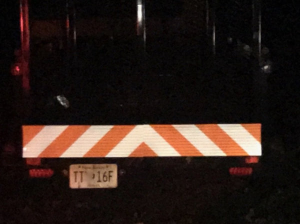 Reflective Truck Tailgate Tape Set 8 inch x 8 feet, Orange / White V-shaped 3M Barricade Tape