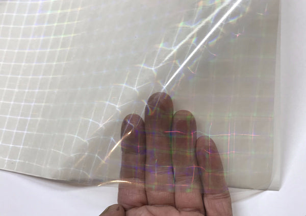 SMALL PLAID PATTERN Holographic Overlay, Clear Plastic with Sticky Adhesive Backing